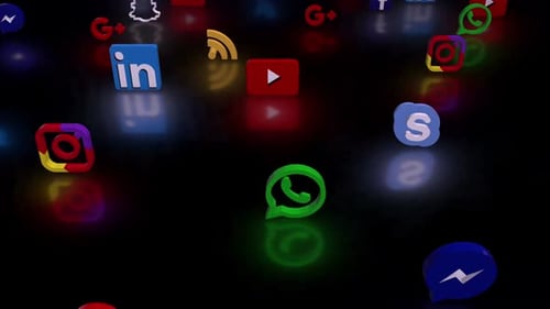 3D Social Media Icons Digital Animation with Glow Effects