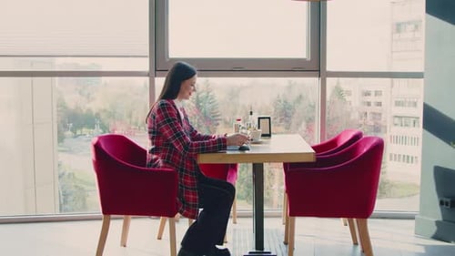 Woman Freelancer Has Online Call In Cafe