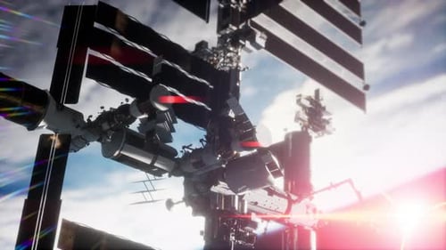 International Space Station in Outer Space Over the Planet Earth Orbit