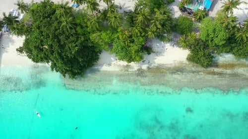 Aerial above nature of marine sea view beach holiday by blue green lagoon with white sandy backgroun