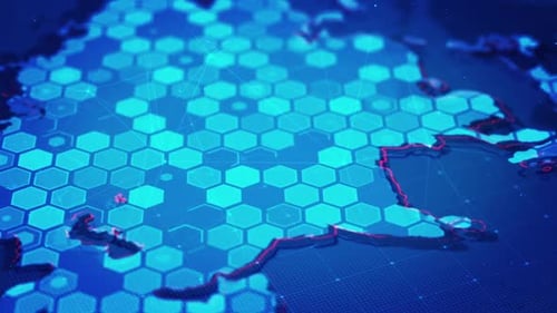 Futuristic Digital Global Map with Hexagon Network Connections