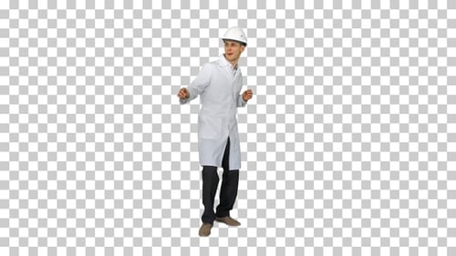 Hombre ingeniero bailando de manera divertida, Alpha Channel