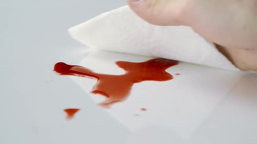 Paper Towel Wipes Red Liquid Spill