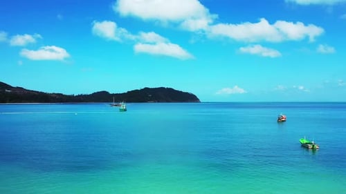 Aerial view scenery of tranquil bay beach trip by aqua blue sea and white sand background of a dayou