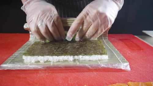 Process of Cooking Sushi Roll Philadelphia Close Up