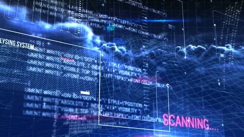 Digital codes with clouds in the background
