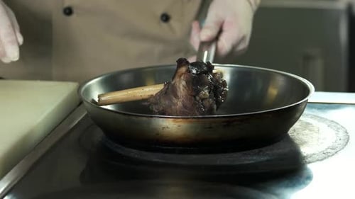Cooking Meat Shank in a Frying Pan