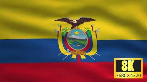Realistic Waving Flag of Ecuador with National Coat of Arms Seamless Loop