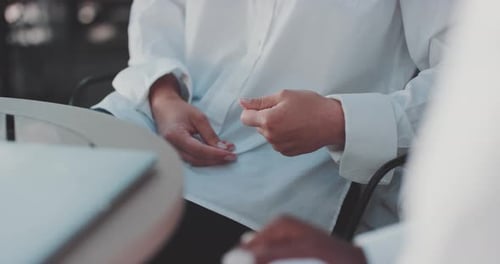 Woman talks with the help of her hands