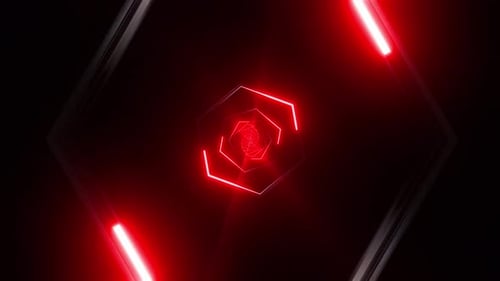 4K Red Hexagonal Neon Light Tunnel