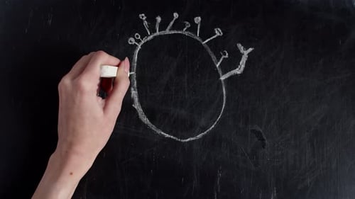 Hand Draws Germ Cartoon on Chalkboard