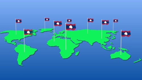 Laos Nationalflagge Fly On Earth Kartenanimation