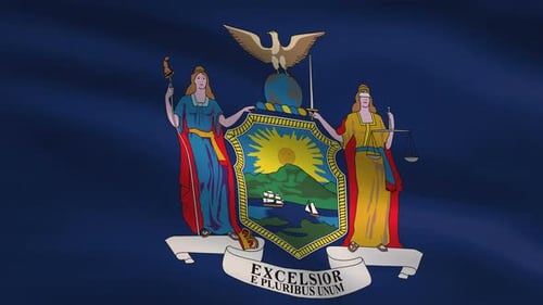 New York State Flag Waving with Coat of Arms Animation