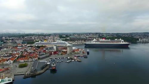Aerial view of the cruise ships in a harbor of Stavanger, Norway