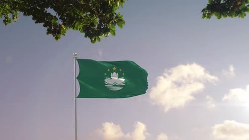 Macau-Flagge mit moderner Stadt