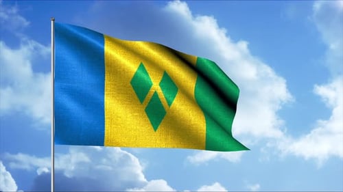 Waving Flag of Saint Vincent and the Grenadines on Sky Background