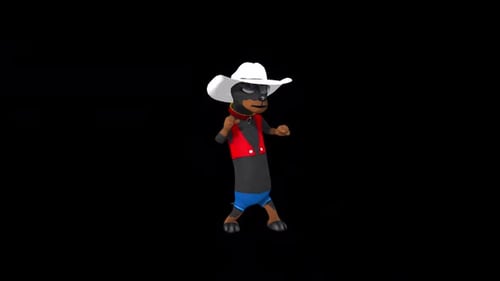 Animated Dog Character Dancing with Cowboy Hat Alpha Channel