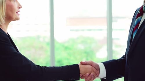 Business People Handshake with Friend at Office