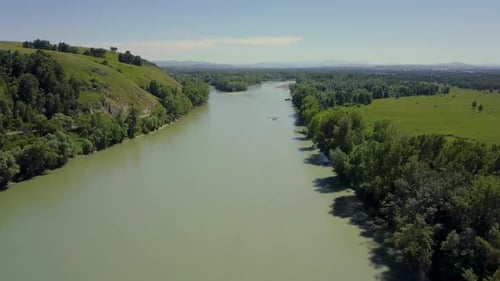 Aerial Flying Over Mountain River
