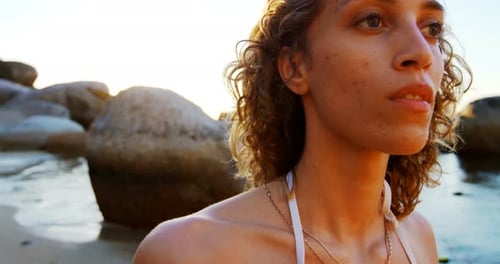 Woman walking in the beach 4k