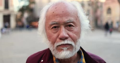 Senior Person with White Hair Close Up