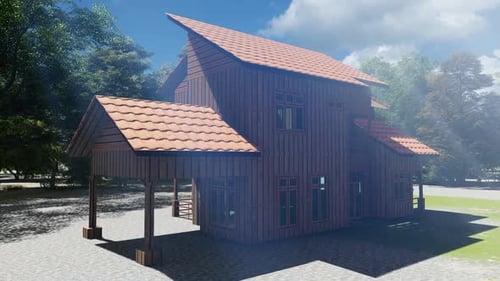 Holzhaus Design mit alter Schule