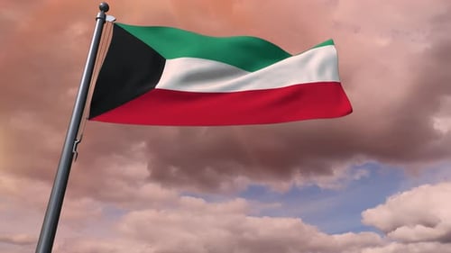Realistic Waving Kuwait Flag Animation With Clouds