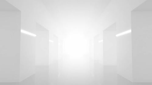 White corridor with columns and fog