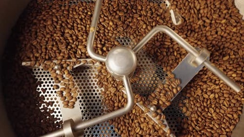 Roasting Coffee Beans in Industrial Machine