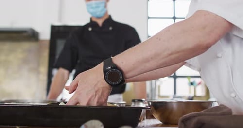 Chefs Preparing Food in Commercial Kitchen