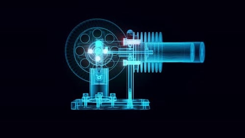 Miniature Horizontal Stirling Engine Hologram Rotating 4k