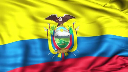Realistic Waving Flag of Ecuador with National Emblem