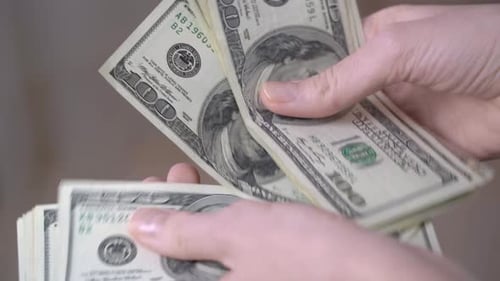 Close-up of female hands counting dollars