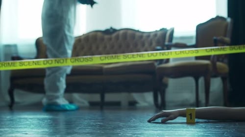 Crime Scene Investigation Aftermath With Body and Scientist