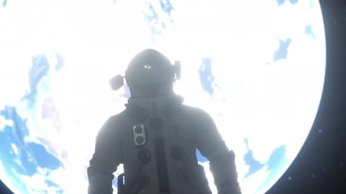 Astronaut Stares at Radiant Earth in Deep Space