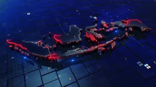 Futuristic 3D Map of Indonesia on Digital Grid Background