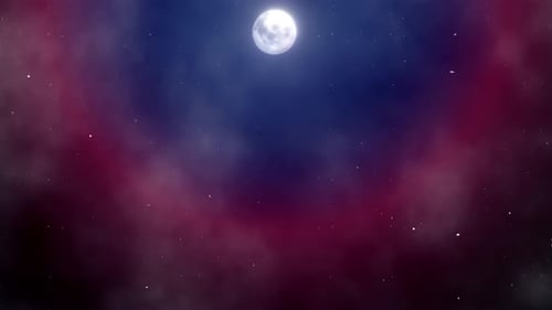 pleine lune et étoiles dans la nuit brumeuse