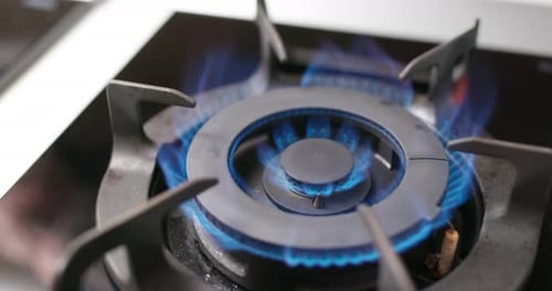 Gas burning from a kitchen gas stove
