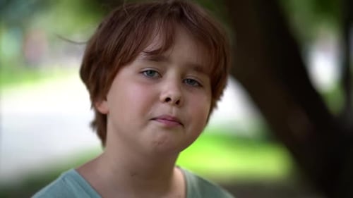 Cute Child Schoolboy, Portrait on the Background of Nature, Close-up Face of a Smiling Girl with