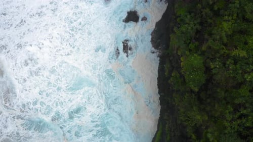 Top Aerial View Over the Exotic Coastal Cliffs Washed By the Beautiful Ocean Waves
