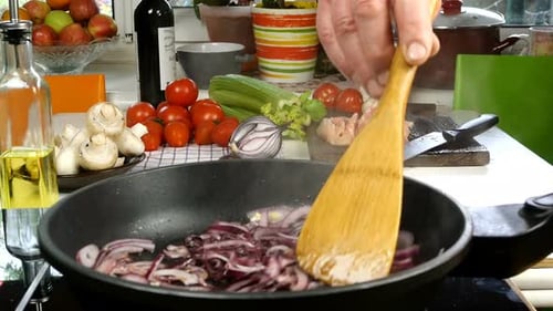 Table in Domestic Kitchen Preparation Mediterranean Food