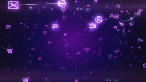 Seamless Loop of Digital Network Connections with Glowing Icons