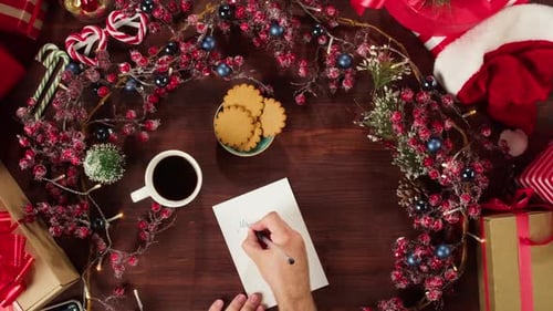 Writing Christmas Card Top View Letter for Santa Claus