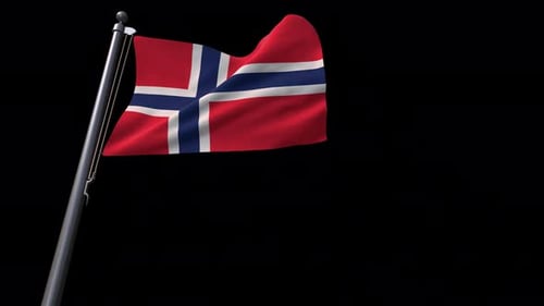 Realistic Waving Norway Flag on Black Background