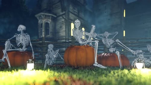 Spooky Skeletons and Pumpkins Halloween Party Animation
