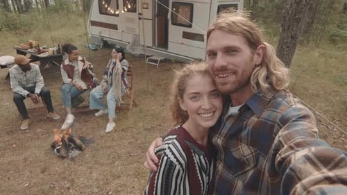 POV of Friends Taking Selfie in Forest