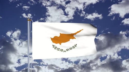 Cyprus National Flag Waving Animation Against Blue Cloudy Sky