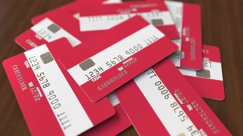 Pile of Credit Cards with Flag of Austria