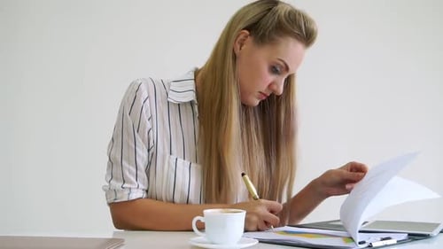 Blonde Business Woman Working at Modern Office