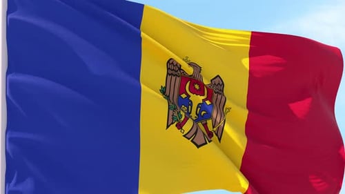 Moldova National Flag Waving with Realistic Fabric Animation